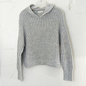 Lucky Brand Hooded Sweater Size Small Cable Knit Pullover Heather Gray Oversized